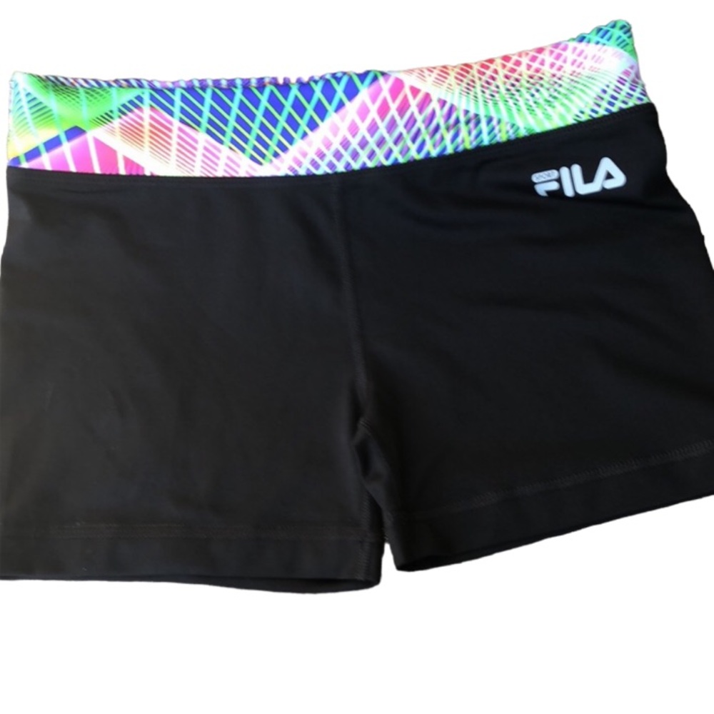 girls athletic shorts Fila Sports size 14 black with muti color waistband
